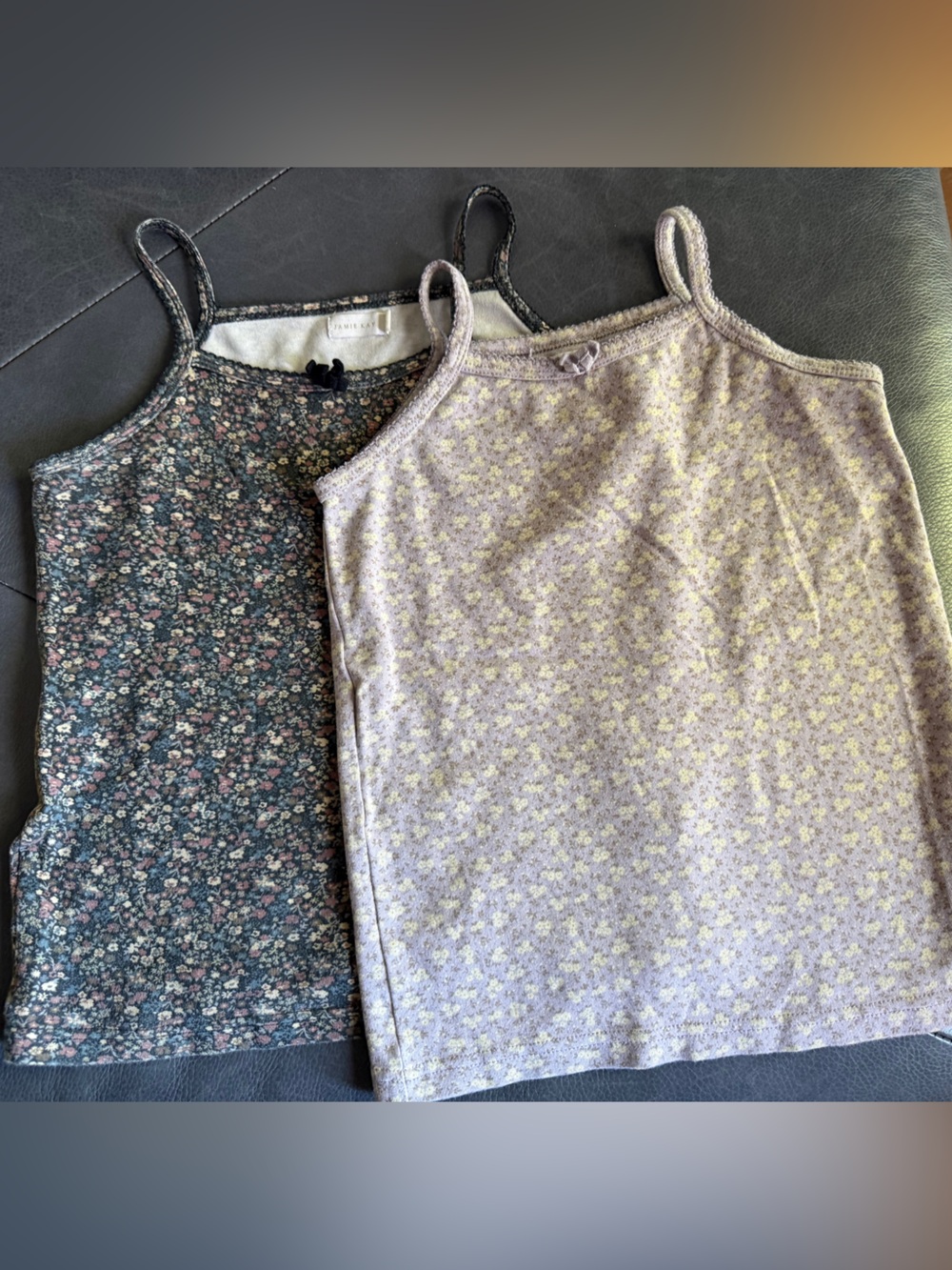Jamie Kay Girls' Floral Knit Camisole Tank Top Set- Lavender & Charcoal (2-Pack)
